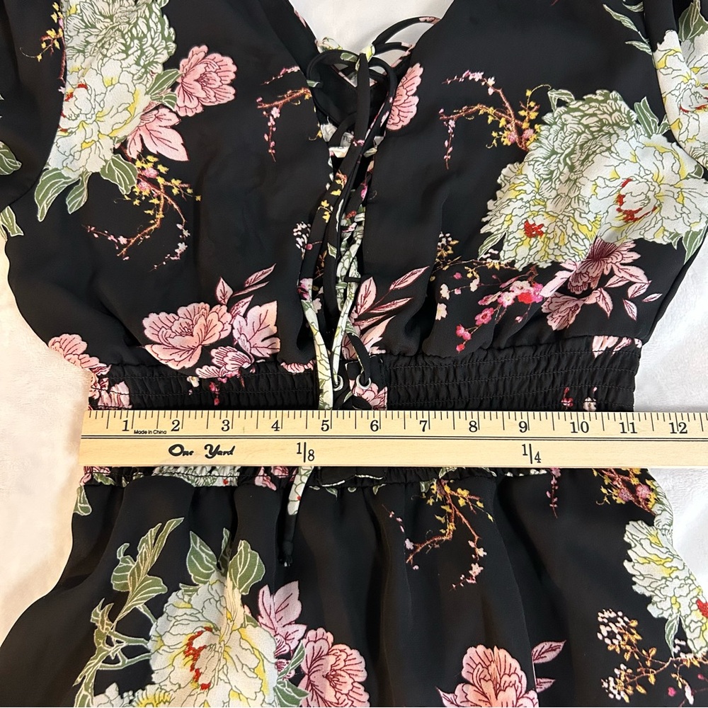 Maurices Dark Floral Babydoll Mini Dress sz XS Dark Romantic Fairy - Picture 12 of 13
